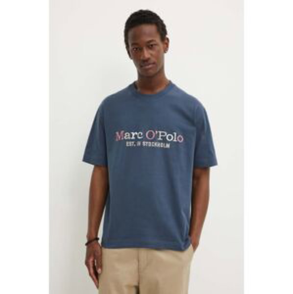 Bavlnené tričko Marc O'Polo pánske, béžová farba, s nášivkou, 424208351304