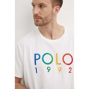 Bavlnené tričko Polo Ralph Lauren pánske, biela farba, s nášivkou, 710934742