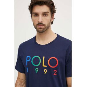 Bavlnené tričko Polo Ralph Lauren pánske, tmavomodrá farba, s nášivkou, 710934742