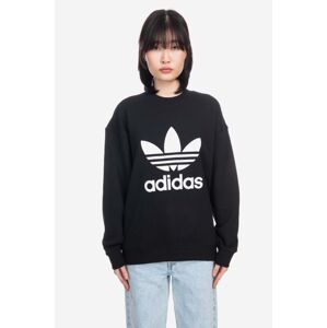 Bavlnená mikina adidas Originals Trefoil Crew IB7431-black, dámska, čierna farba, s kapucňou, s potlačou