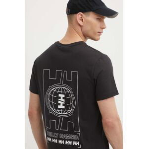 Bavlnené tričko Helly Hansen čierna farba, vzorovaný