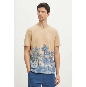 Bavlnené tričko Medicine pánsky, béžová farba, vzorovaný