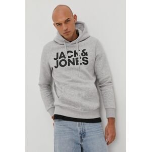 Mikina Jack & Jones pánska, šedá farba, s potlačou