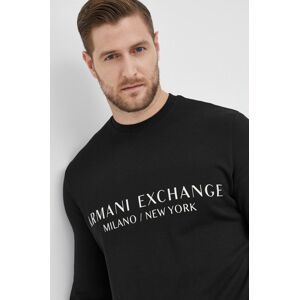 Bavlnená mikina Armani Exchange pánska, čierna farba, s potlačou