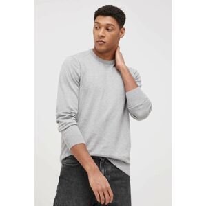 Bavlnený sveter Wrangler pánsky, šedá farba, ľahký,