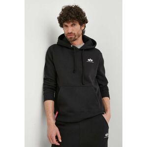 Mikina Alpha Industries Basic pánska, čierna farba, s kapucňou, s potlačou