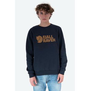 Bavlnená mikina Fjallraven Logo Sweater pánska, tmavomodrá farba, s nášivkou