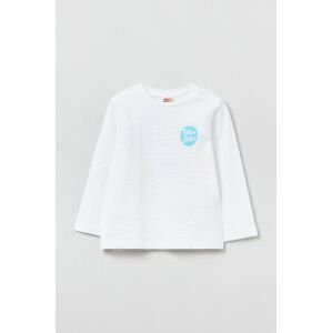 Detská bavlnená košeľa s dlhým rukávom OVS biela farba, jednofarebná