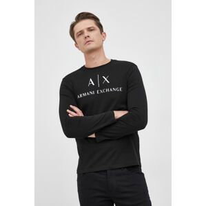 Tričko s dlhým rukávom Armani Exchange pánske, čierna farba, s potlačou