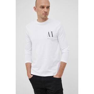 Bavlnené tričko s dlhým rukávom Armani Exchange biela farba, s potlačou