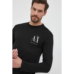 Bavlnené tričko s dlhým rukávom Armani Exchange čierna farba, s potlačou