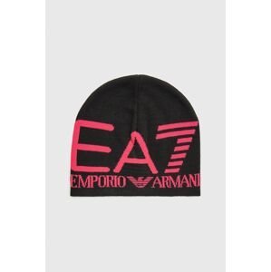 Čiapka EA7 Emporio Armani ružová farba, z tenkej pleteniny, bavlnená