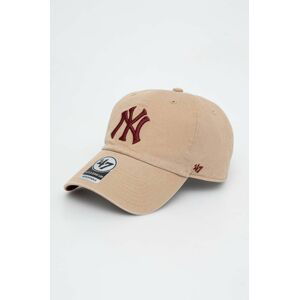 Bavlnená šiltovka 47brand MLB New York Yankees béžová farba, s nášivkou