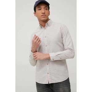 Košeľa s prímesou ľanu Jack & Jones pánska, béžová farba, slim, s golierom button-down