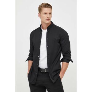 Košeľa Armani Exchange pánska, čierna farba, slim, s golierom button-down