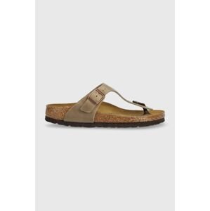 Kožené žabky Birkenstock Gizeh dámske, hnedá farba, na plochom podpätku