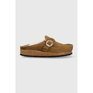 Semišové papuče Birkenstock Buckley Shearling hnedá farba