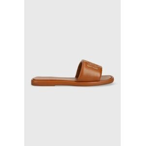 Kožené šľapky Tory Burch Double T Sport Slide dámske, hnedá farba, 79985-202