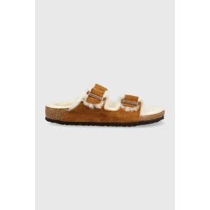 Detské semišové šľapky Birkenstock hnedá farba