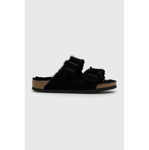 Semišové papuče Birkenstock Arizona Shearling 752661.BLK-BLACK, pánske, čierna farba