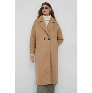 Kabát Vero Moda dámsky, béžová farba, prechodný, dvojradový
