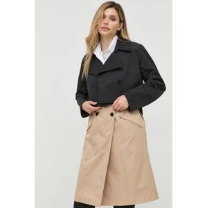 Kabát Karl Lagerfeld dámsky, čierna farba, prechodný, dvojradový
