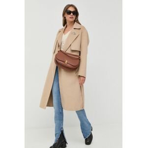 Vlnený kabát Karl Lagerfeld béžová farba, prechodný,