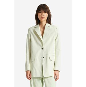 Sako s prímesou ľanu Wood Wood Madeleine Mini Stripe Blazer 12211201.5291-PASTELG, zelená farba, oversize, jednofarebná