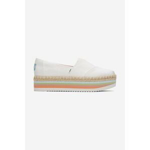 Espadrilky Toms Canvas Rainbow Platform Rope High biela farba, na platforme