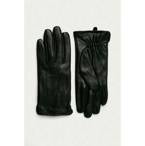 Kožené rukavice Pieces dámske, čierna farba