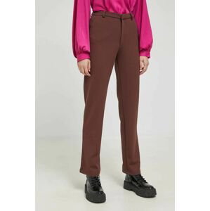 Nohavice JDY geggo dámske, hnedá farba, rovné, stredne vysoký pás