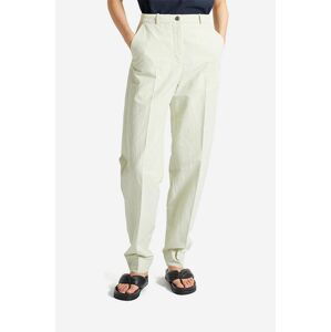 Nohavice s prímesou ľanu Wood Wood Courtney Mini Stripe Trousers 12211600.5291-PASTELG, zelená farba, rovné, vysoký pás