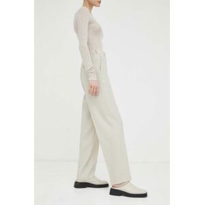 Vlnené nohavice American Vintage béžová farba, rovné, vysoký pás