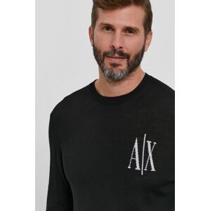 Vlnený sveter Armani Exchange pánsky, čierna farba, ľahký