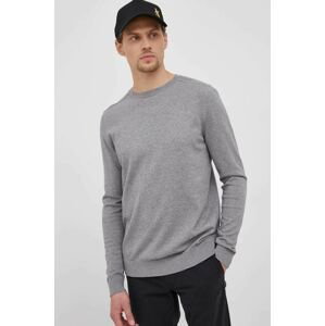Bavlnený sveter Selected Homme pánsky, šedá farba, tenký,