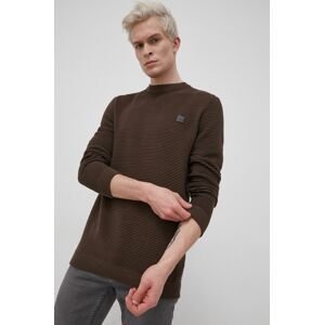 Bavlnený sveter Solid pánsky, hnedá farba, ľahký