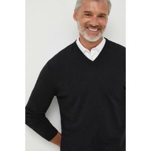 Vlnený sveter United Colors of Benetton pánsky, čierna farba, tenký
