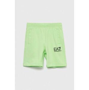 Detské bavlnené šortky EA7 Emporio Armani zelená farba
