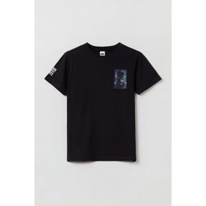 Detské bavlnené tričko OVS čierna farba, s potlačou