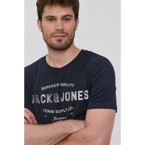 Tričko Jack & Jones pánske, tmavomodrá farba, s potlačou