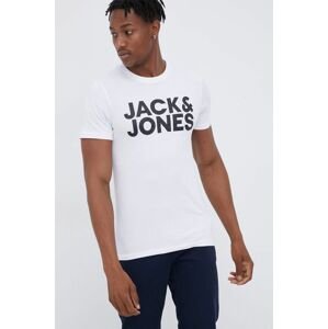 Bavlnené tričko Jack & Jones biela farba, s potlačou