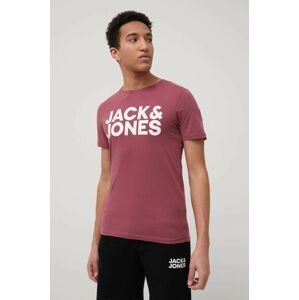 Bavlnené tričko Jack & Jones ružová farba, s potlačou