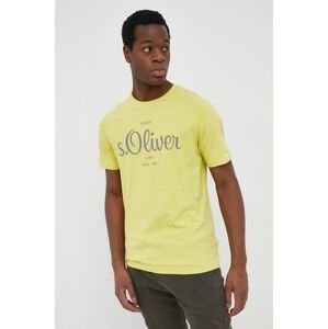 Bavlnené tričko s.Oliver žltá farba, s potlačou