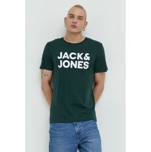 Bavlnené tričko Jack & Jones zelená farba, s potlačou