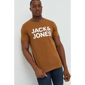 Bavlnené tričko Jack & Jones hnedá farba, s potlačou