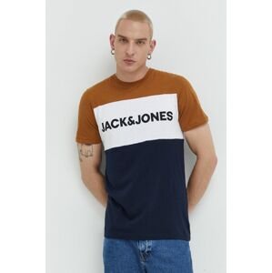 Bavlnené tričko Jack & Jones hnedá farba, s potlačou