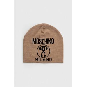 Vlnená čiapka Moschino béžová farba, vlnená