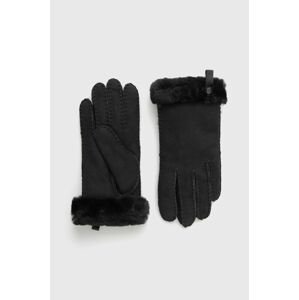 Semišové rukavice UGG dámske, čierna farba