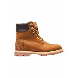 Členkové topánky Timberland PREMIUM dámske, hnedá farba, na plochom podpätku