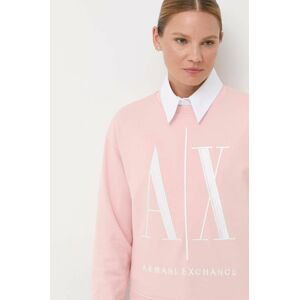 Bavlnená mikina Armani Exchange dámska, ružová farba, s nášivkou
